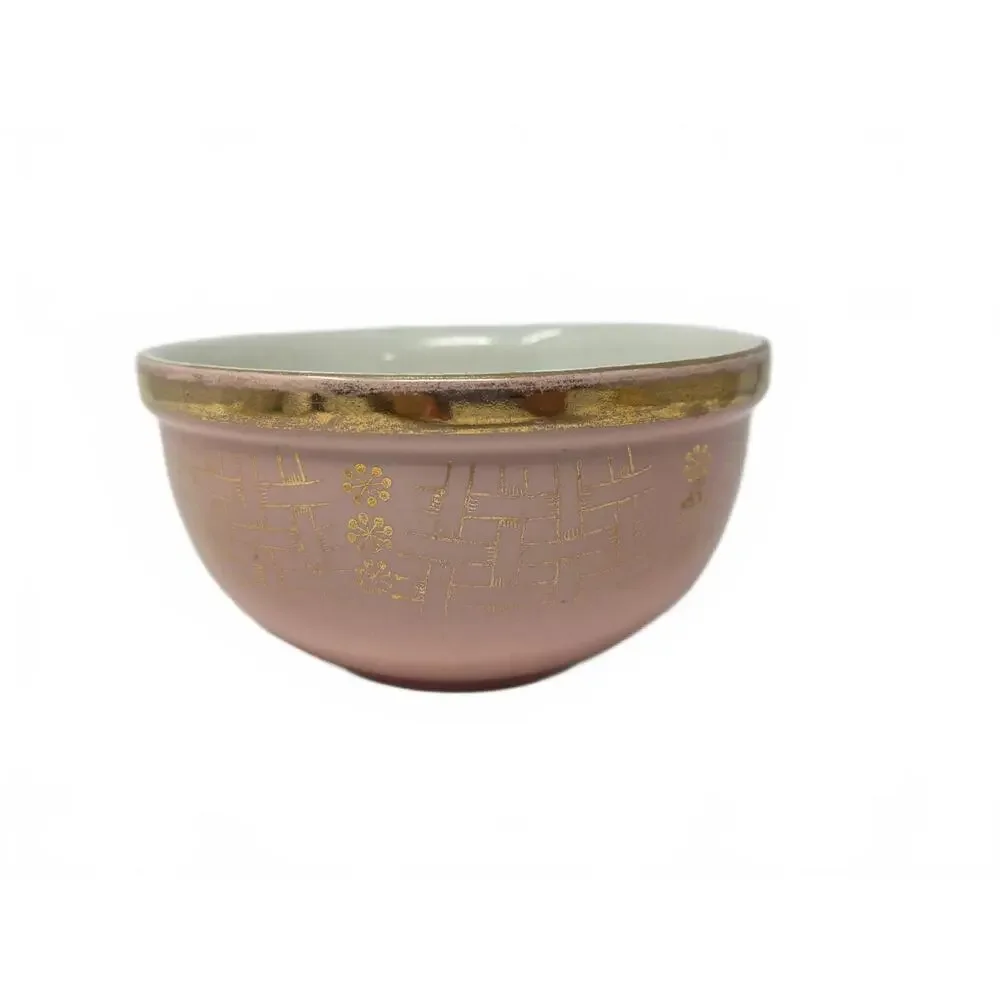 Vintage Hall Pink Gold Basket Weave Bowl 1376 MCM Pottery USA